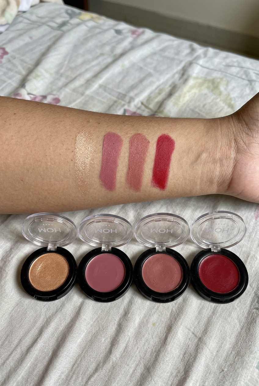 Four balm swatches and compacts